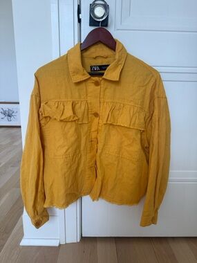 ZARA Mustard Yellow Ruffle Front Jacket / top